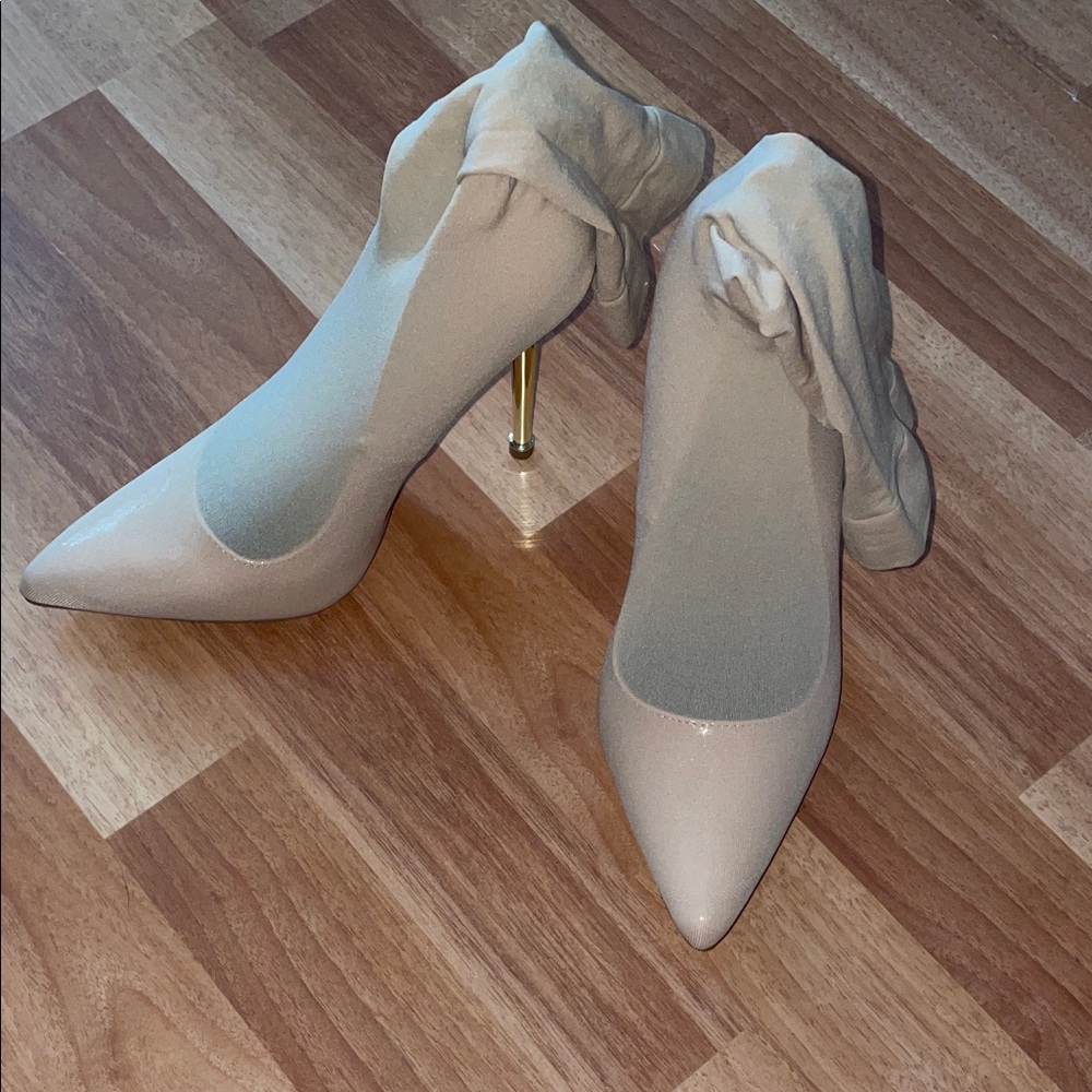 Fashion Nova Cream Heels with Gold Stiletto